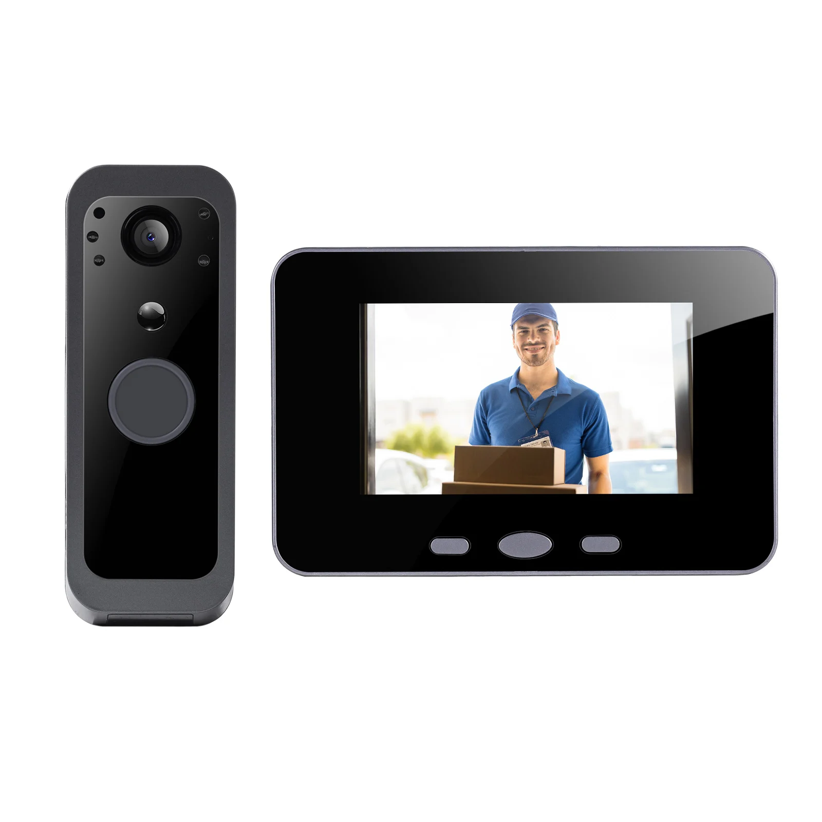 דלת וידאו אלחוטית Tuya לחוץ 5' מסך Smart Life Intercom סוללה בתנועה PIR 2.4G WiFi, שיחה דו כיוונית, ראיית לילה