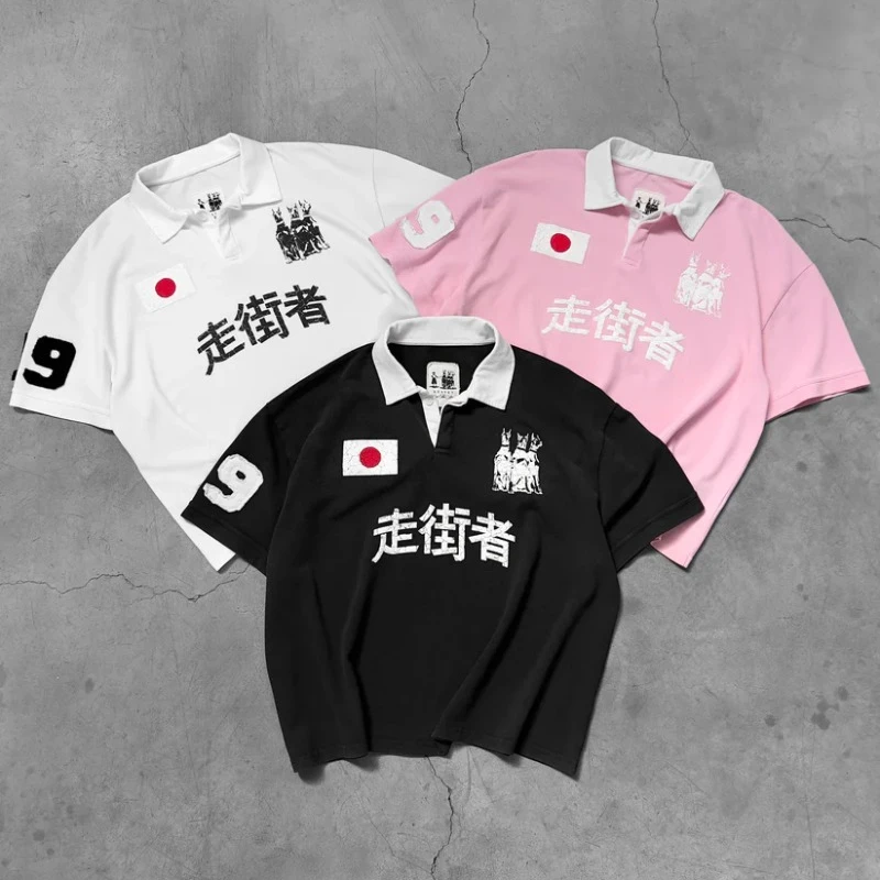 Y2K loose national flag Crack printing oversized polo shirt streetwear trendy summer lapel graphic T shirt unisex canvas clothes 7 Sd7236c0eb02c489cbff4ced11b50b424r