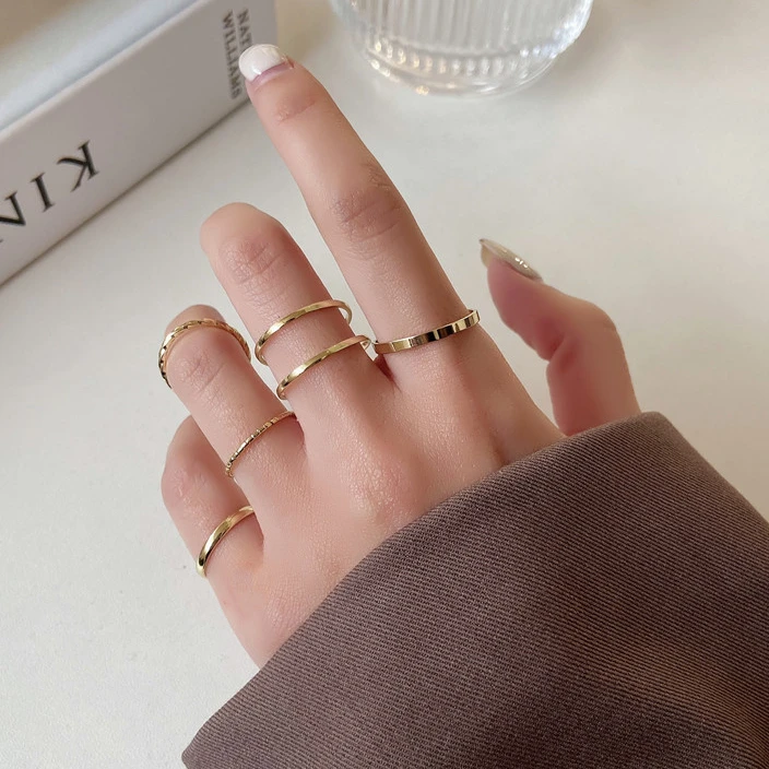 Juego de anillos de de plata fría para anillos lisos finos, delicados, negros, dorados y plateados, anillo de dedo elegante, 5 uds.| Anillos| - AliExpress