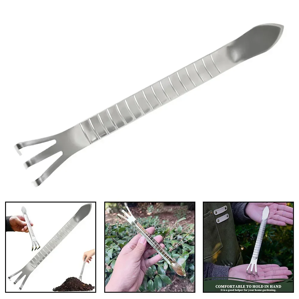 1pc Hand Rake Bonsai Tool Stainless Steel Three-prong For Miniature Garden Potting Transplanting Nurturing