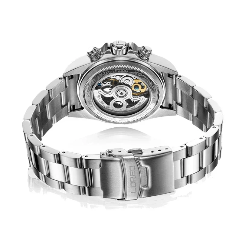 LOREO Men's Automatic Mechanical Watch Sport Stainless Steel Luminous Waterproof 200m For Men