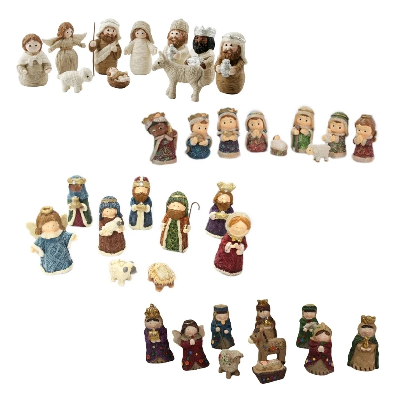 

Christmas Christ Nativity Resin Statue Scene Set Holy Church Decorative Ornament Supplies for Home Church Desktop