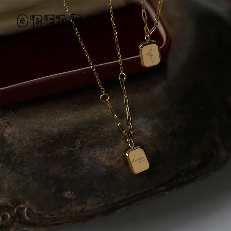 French Lavender Forever Love Square Double Sided Pendant Necklace for