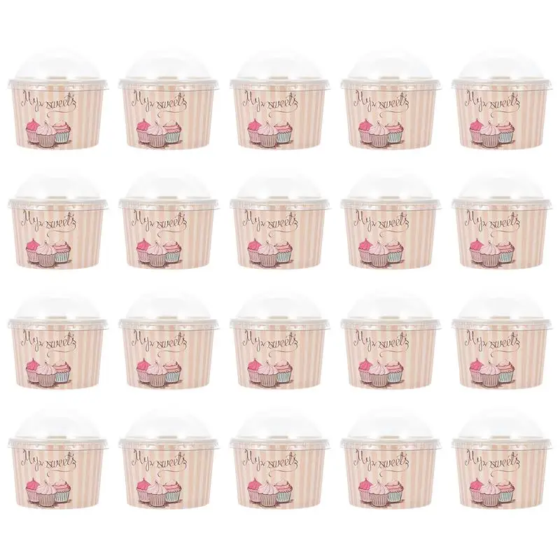 Disposable Paper Cups 50 Sets Yogurt Bowl Ice Cream Cups Bowls Lidded Cake Bowls Milk Pudding With Cover