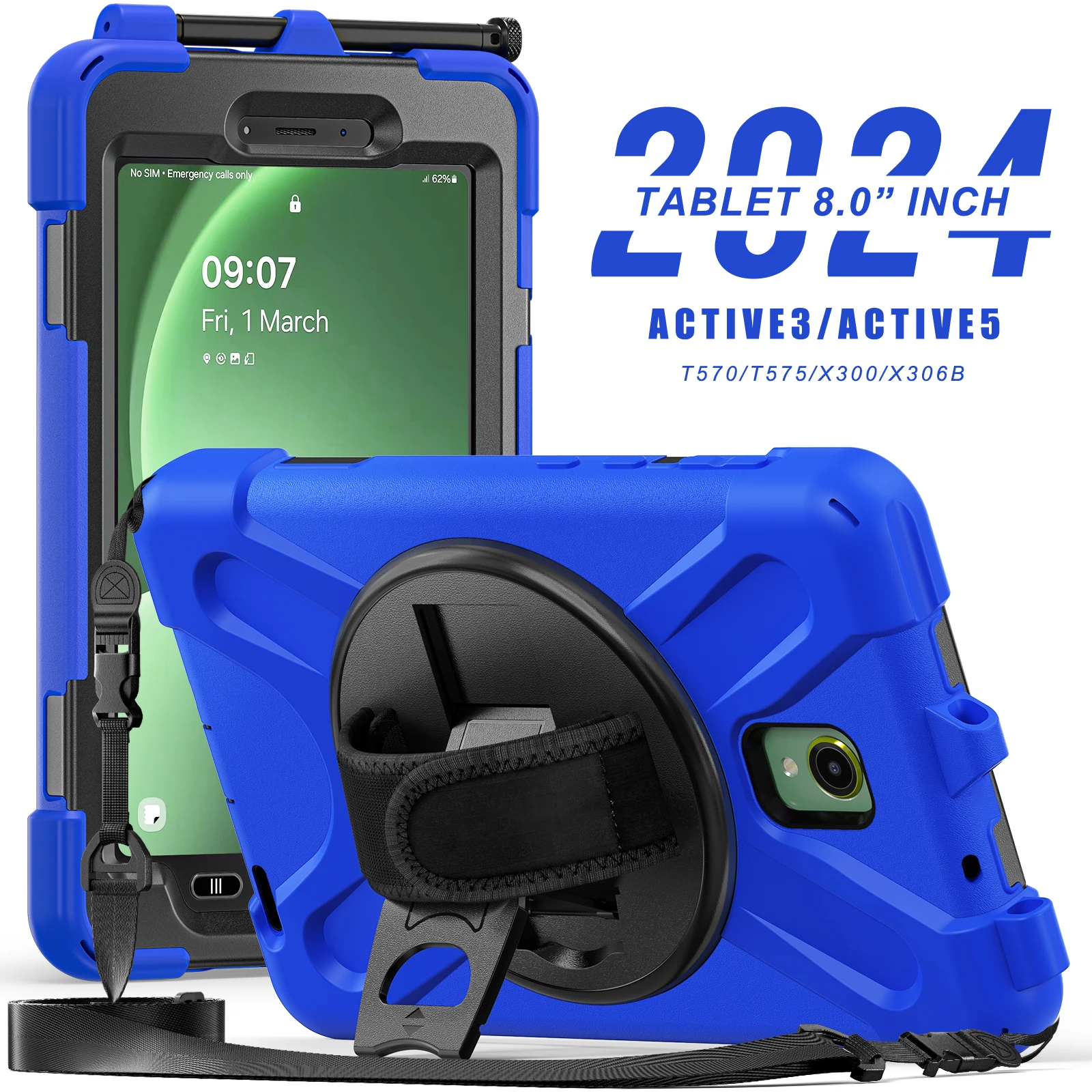 Universal Rotating Rugged Tablet Case with Strap - 8.0 inch