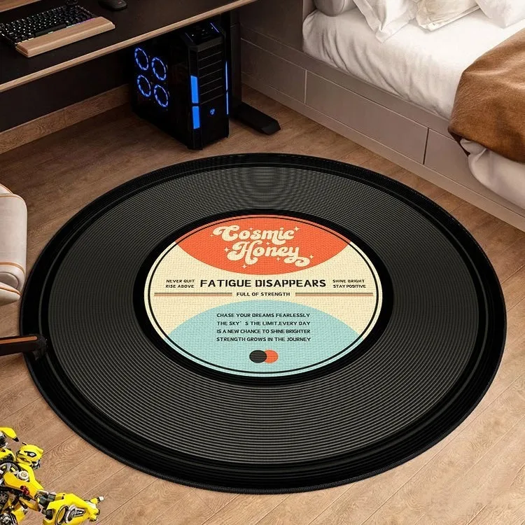 Tappeto musicale retrò con disco in vinile, morbido, antiscivolo, durevole, con schienale decorativo, per soggiorno, camera da letto, comodino, divano, salotto, tavolino