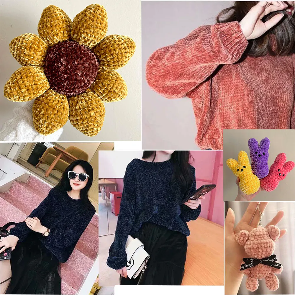 베이비 소프트 셔닐 원사 100g 130M 100% 폴리에스터 벨벳 터치 뜨개실 아미구루미 봉제인형 DIY 크로셰 액세서리용