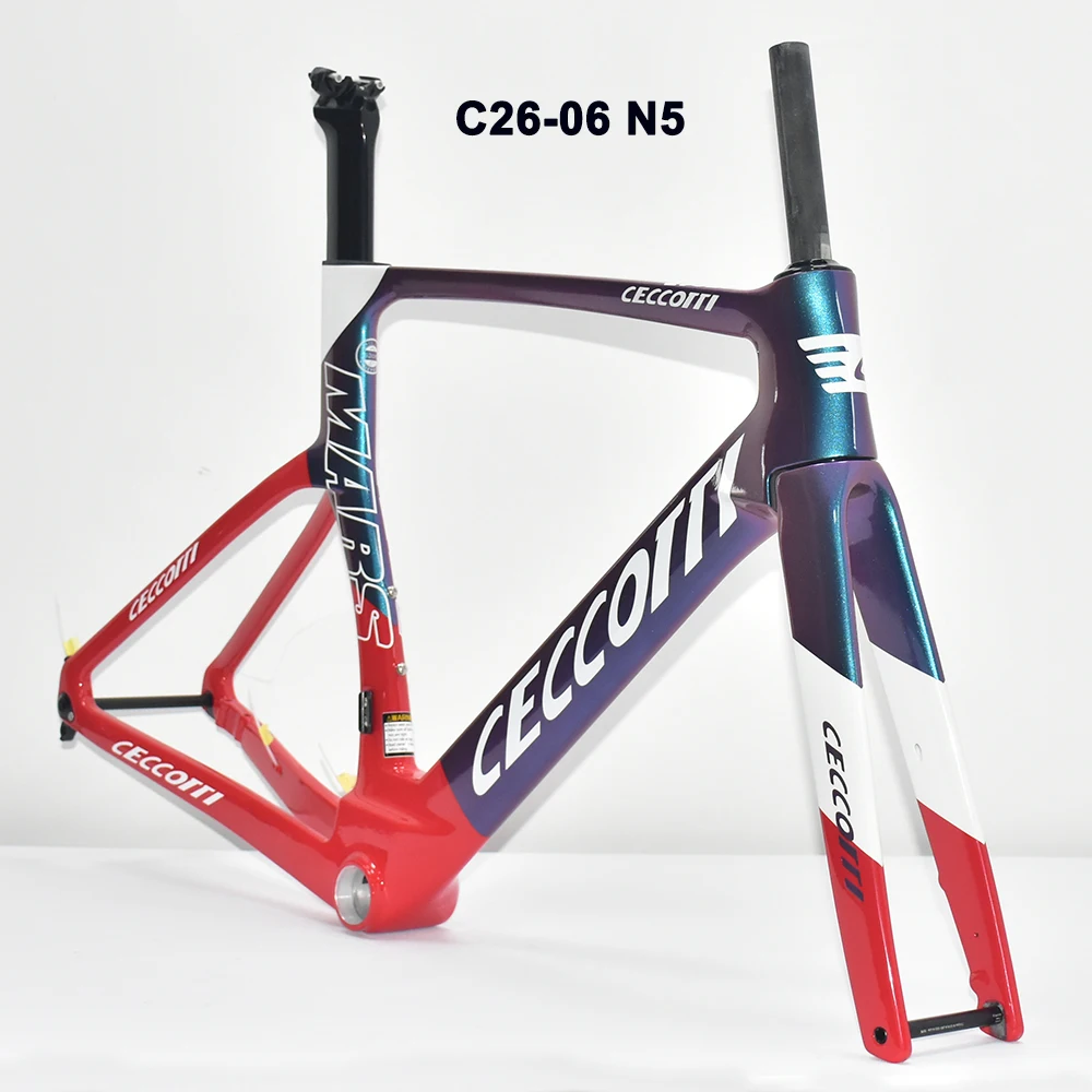 Ceccotti 카멜레온 페인트 카본 로드 자전거 프레임, 완전 숨겨진 케이블 라인, 디스크 브레이크, 레이싱 T47, 하단 브래킷, DPD 배송