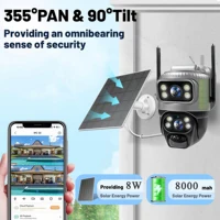 Caméra IP V380 à double objectif 4G SIM 8MP 4K, étanche, surveillance extérieure, moniteur de surveillance pour maison intelligente, vision nocturne, protection de sécurité CCTV, caméra de surveillance WiFi alimentée par batterie rechargeable, rotation horizontale et verticale à 355 degrés, rotation à 90 degrés 3