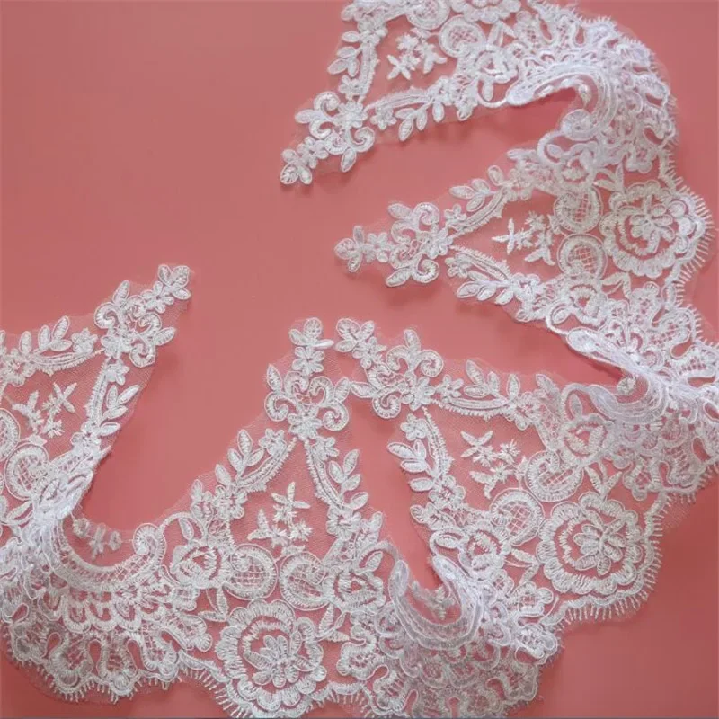 Delicate 1Yard 20.5cm Pure White Fabric Flower Venise Venice Lace Trim Applique Sewing Craft for Wedding Decoration LW0307