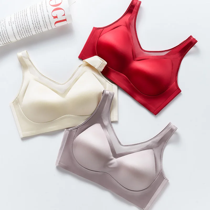 Women's Naked Skin Touch Silk Small Breast Push-up Anti-sag Retraction Bra Without Underwire Lift up Push-up Bra