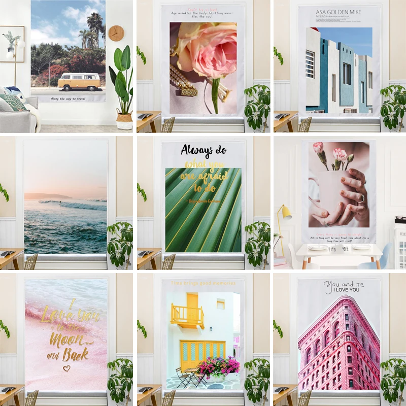 

Modern Realism Printed Blackout Curtain Free Punching Paste Curtain Bedroom Kitchen Partition Curtain Home Atmosphere Decoration