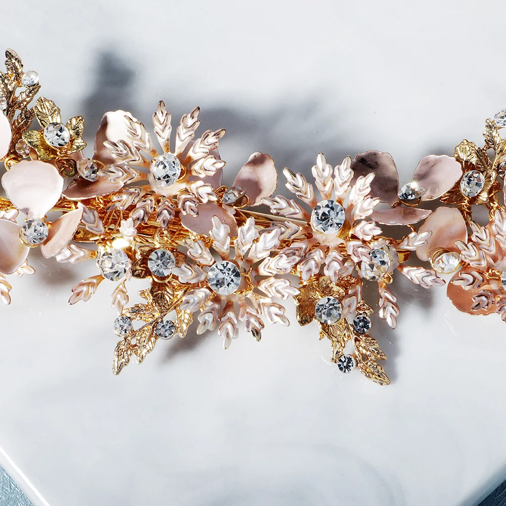 Gold Metal Flowers Rhinestones Bridal Hair clip Vine Bridesmaid Hairpiece Floral Headpieces Wedding