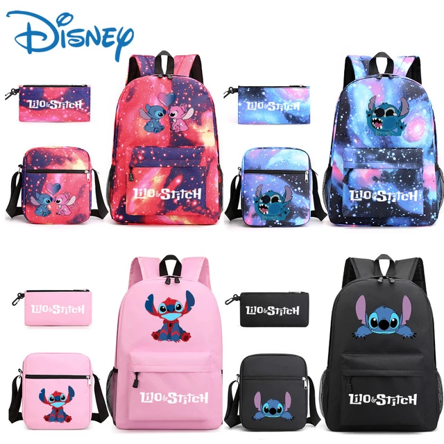 Anime Lilo & Stitch Backpack Shoulder Bag Stitch Pencil Case Student Black  School Bag Stitch Diagonal Bag 3 Pieces Set (#14) 