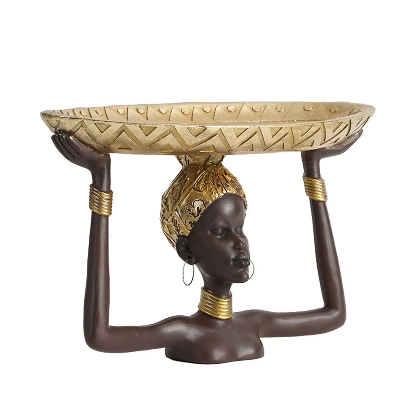 Tribal Lady Statue Tray, African Collectible Modern Decor Table Centerpieces,