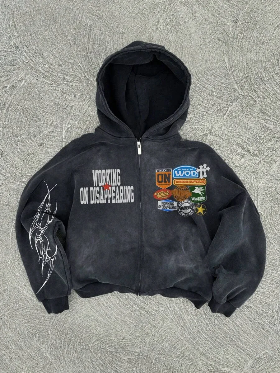 New Trend Hoodie Y2K Personalized Printed Sweatshirt Men's Harajuku Jacket Gothic Zipper Casual Sportswear Loose Fashion Hoodie