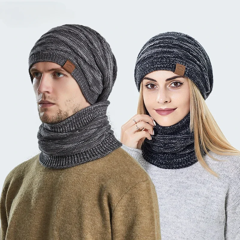 

Winter Hat Warm Plus Size Outdoor Knitted Hat Male Female Wool Bobble Hat Casual Stretch Crochet Beanies Bonnet for Women Men