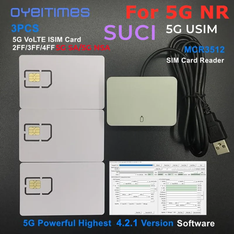 

OYEITIMES SIM Card Reader+3PCS 2FF/3FF/4FF Programmable 5G NR 3GPP R16 ISIM Card Blank 5G ISIM Card +4.2.1 SIM Personalize Tools