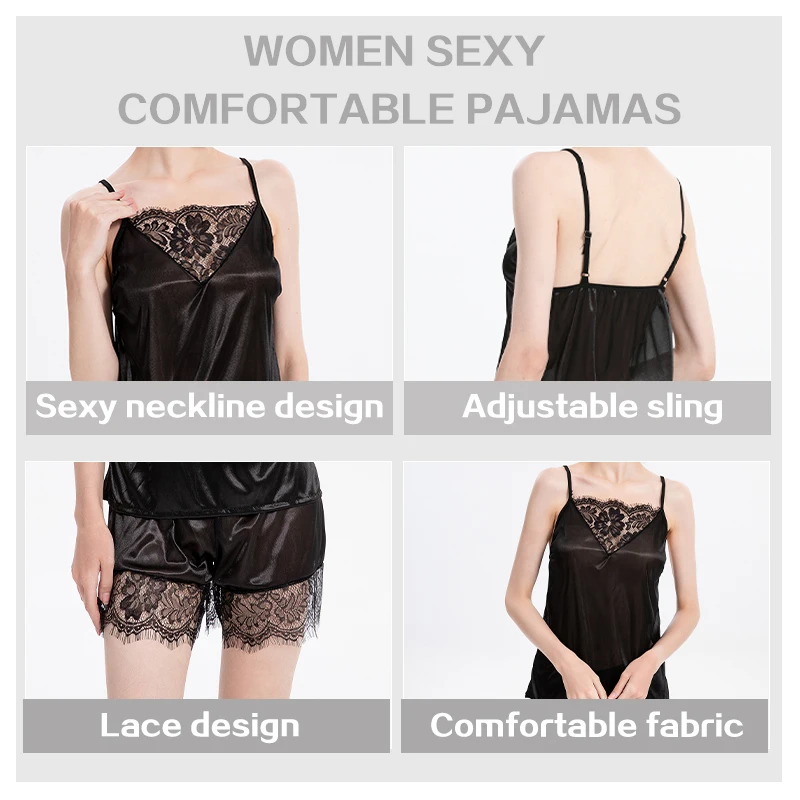 Women Pajamas Set Lace Pajama Sets Women Pijama Mujer Strap Sleeveless Sexy Sleepwear Short Lingerie Set Female Night Wear