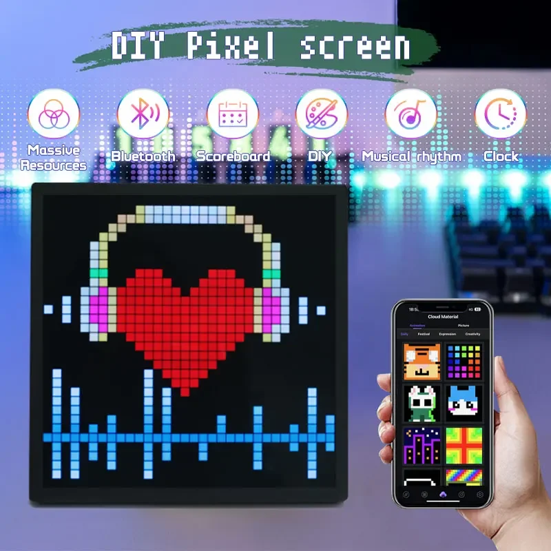 

Smart LED Pixel Display APP Control Programmable Panel DIY Text Animation Art Digital Clock Gaming Room Home Bedside Decor Gifts