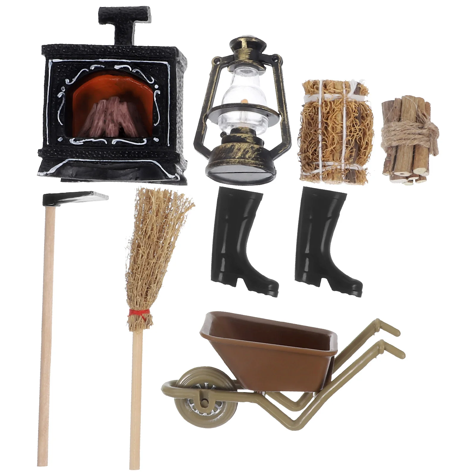 

1 set of Miniature Fireplace Figurines Mini Outdoor Hoe Firewood Decoration Mini Crafts Decor