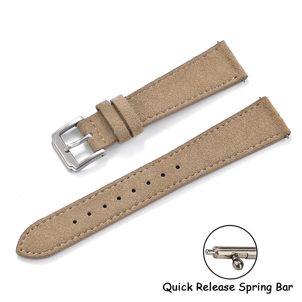 Vintage Suede Leather Quick Release Watch Strap - Handmade Wrist Band, Multiple Sizes