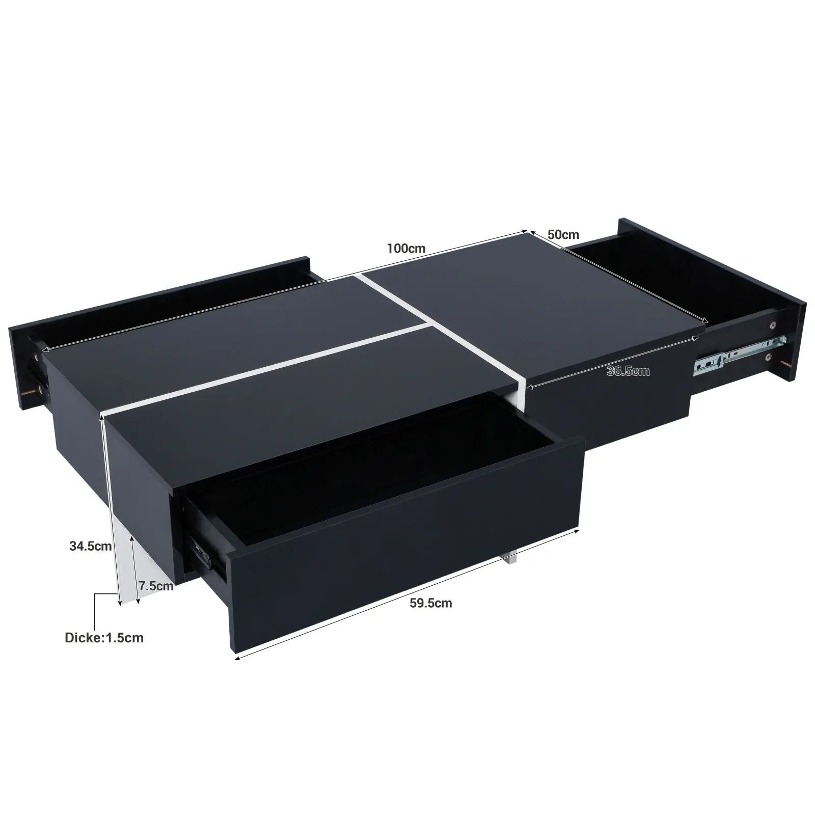 Comanlai Coffee Table with LED Lights and 3 Drawers,High Gloss Living Room Table,Unique Line Design,100×50×34.5cm,Black