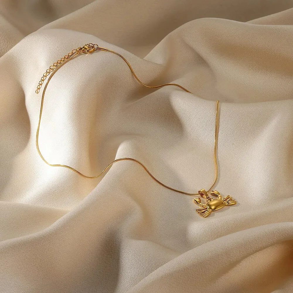 Stainless Steel Crab Pendant Necklace For Women 18K Gold Plated
