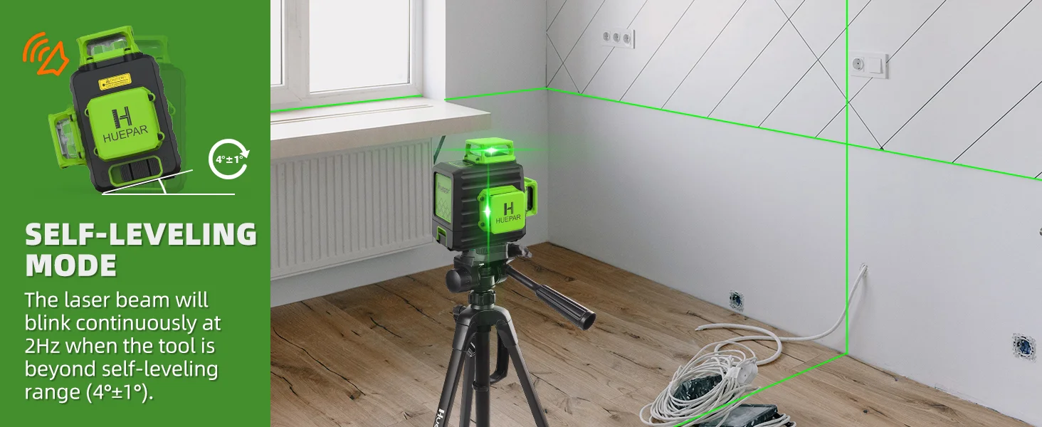 Laser Level 12 Lines 3D Green Lines Horizontal Vertical Cross Lines 360°Auto Sel
