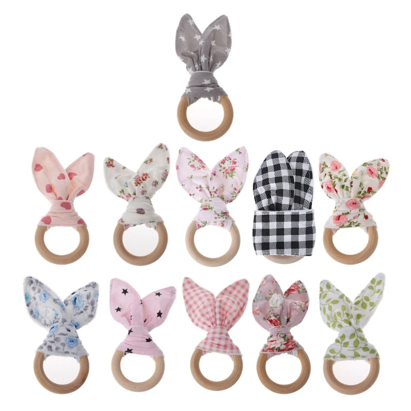 

Baby Teething Ring Chewie Teether Safety Wooden Natural Bunny Sensory Toy Gift K1KC