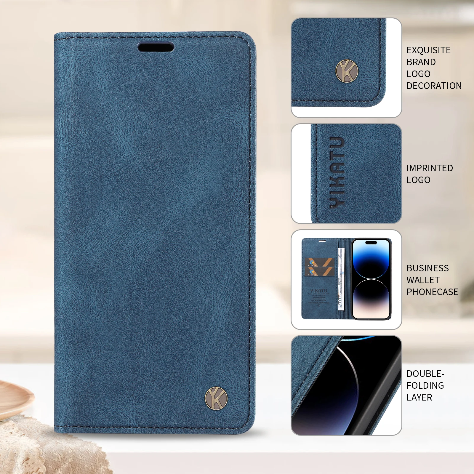 Stylish Leather Wallet Phone Case with Card Slots and Stand Feature