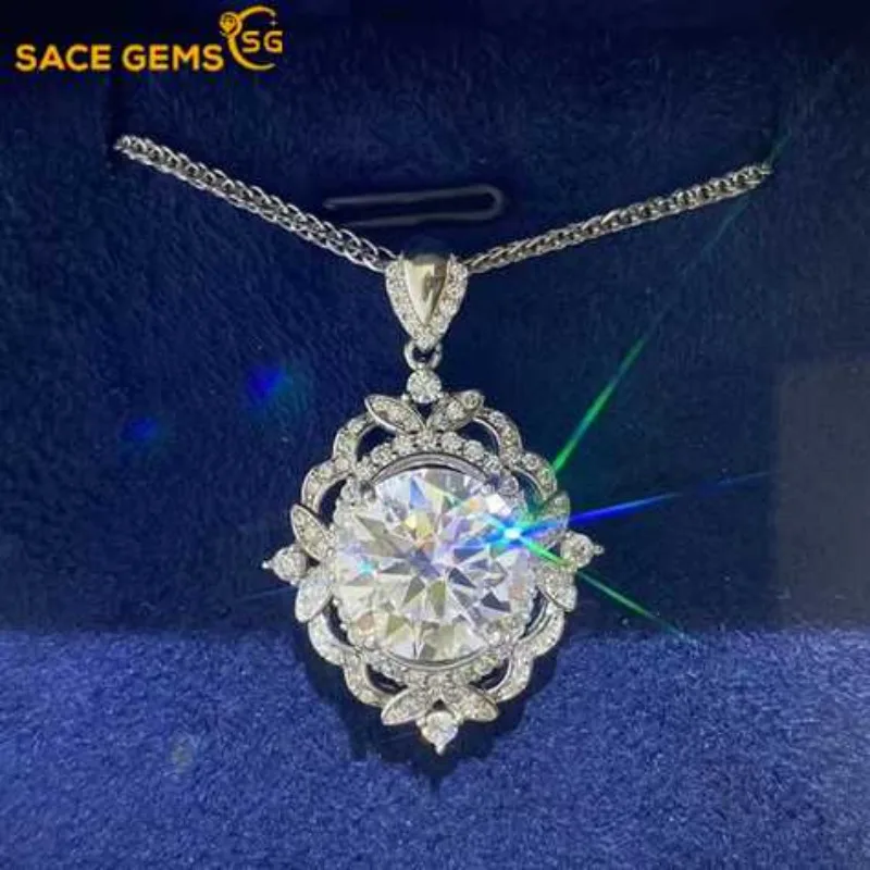 

SACE GEMS D VVS1 5ct Moissanite Diamond Pendant Necklaces for Women Sparkling Wedding Jewelry GRA Certified S925 Sliver Necklace