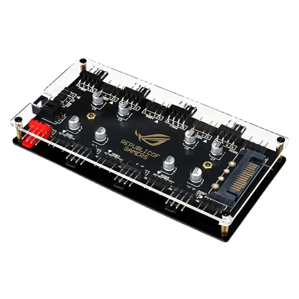 5V/3핀 ARGB 4핀 팬 PWM 허브 1-8 멀티웨이 분배기 (PC 메인보드 LED 스트립 조명 제어 어댑터, SATA/4D 전원 공급)