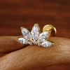 Right Grand ASTM F136 Titanium 16G Marquise Lotus CZ Flower Flat Back Stud Labret Tragus Helix Cartilage Conch Earring Piercing 5