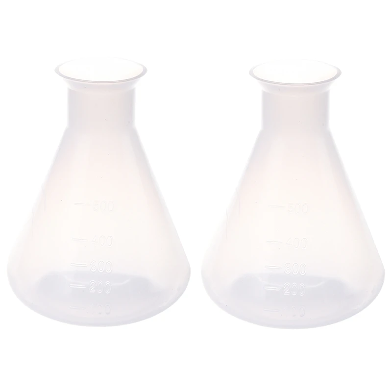 

2X 500Ml Clear Plastic Laboratory Chemical Conical Flask Storage Bottle