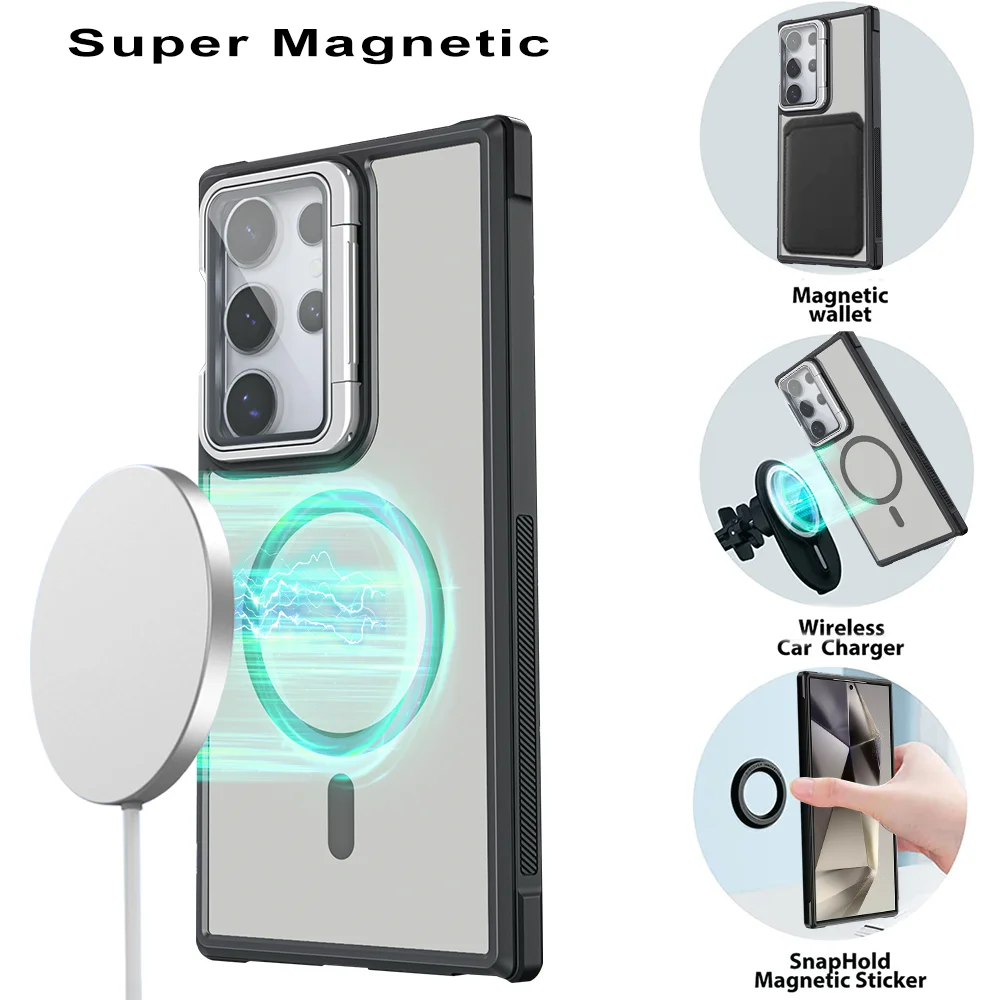Luxury Magnetic Shockproof Case with Concealed Bracket and Acrylic Lens Protection Cover