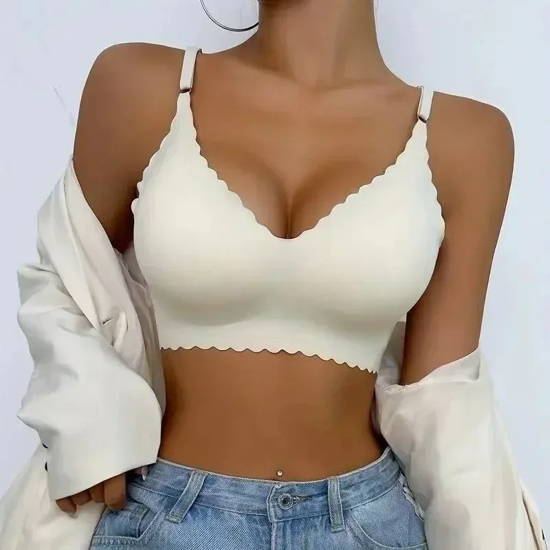 Seamless Ice Silk Ultra-Thin Breathable Bra Comfortable Breathable Underwear Women's Suspender Wavy Sexy Push-up Vest 4