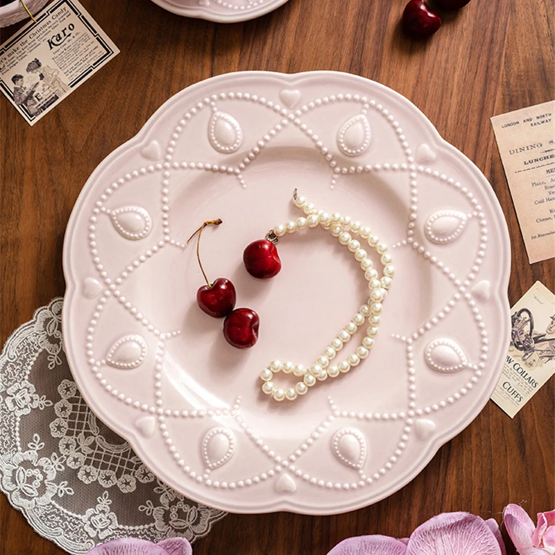 Piatto Rettangolare In Porcellana YBK Tech Con Goffratura A Pizzo - Rosa, 25.4cm, Per Dessert E Tea Time - Foto 7