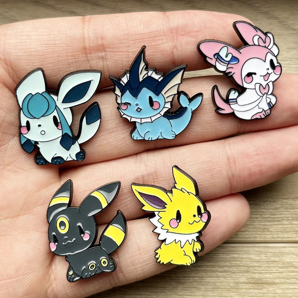 9 Pcs Anime Elf Brooch Set Eevee Enamel Pins Fashion Metal Badges Jewelry for Clothing And Backpack Accessory Gift for Fans 6