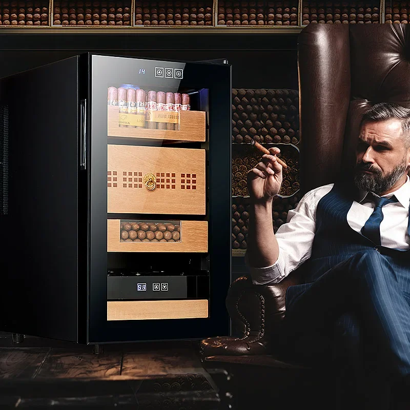 

Constant temperature humidity humidity cigar cabinet cedar wood layer shelf electronic air cooler freezer freezer rose gold