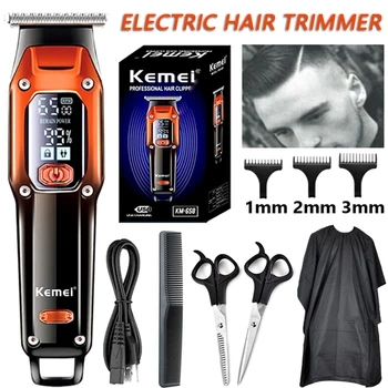 Kemei-Tondeuse à cheveux électrique professionnelle pour barbier, aste, sans fil, écran LCD, ensemble de coupe de cheveux