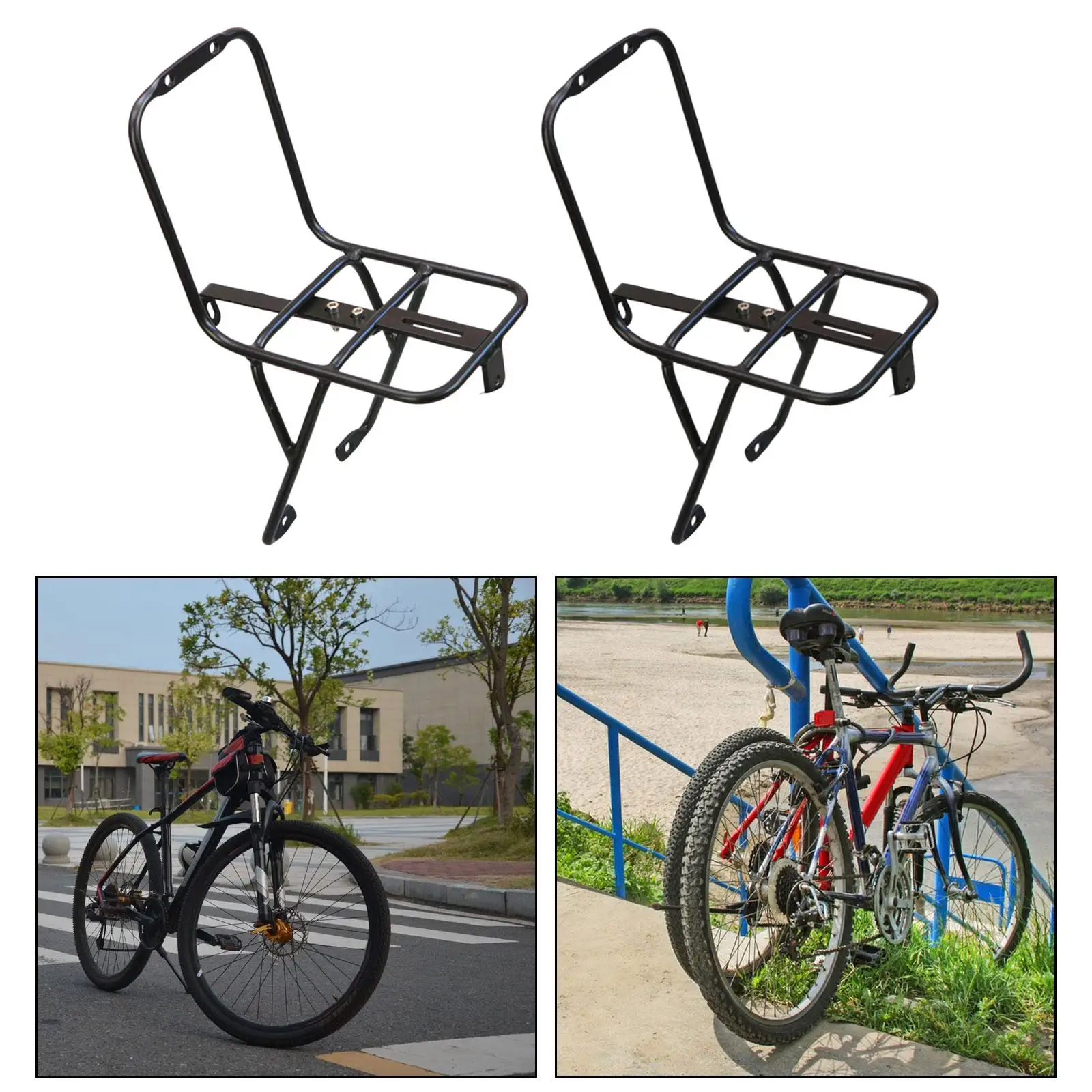 Bicycle Front Rack Aluminum Alloy Accessories Bike Front Carrier Rack for Long Distance Cycling Touring Travel Riding Black