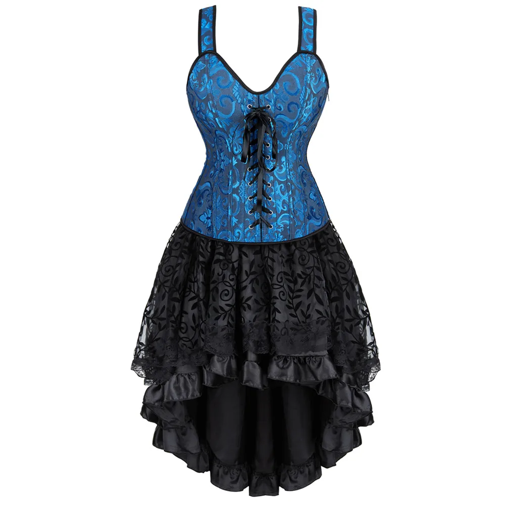 

Corset Dresses for Women Sexy Straps Overbust Corset Vest With Gothic Floral Skirts Sets Vintage Burlesque Costume Dress S-6XL