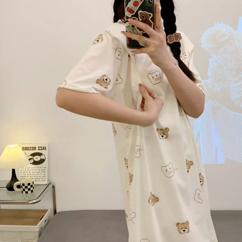 Maternity Clothings Nursing Dresses Breastfeeding Sleepwear Pattern Printing Cheerful and Lively Girl Feeling for Pregnant Women 4
