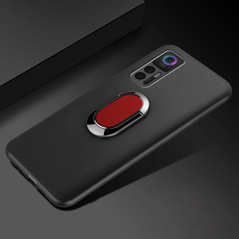 Premium Silicone Phone Case with Finger Ring - Blue, Red, Black -