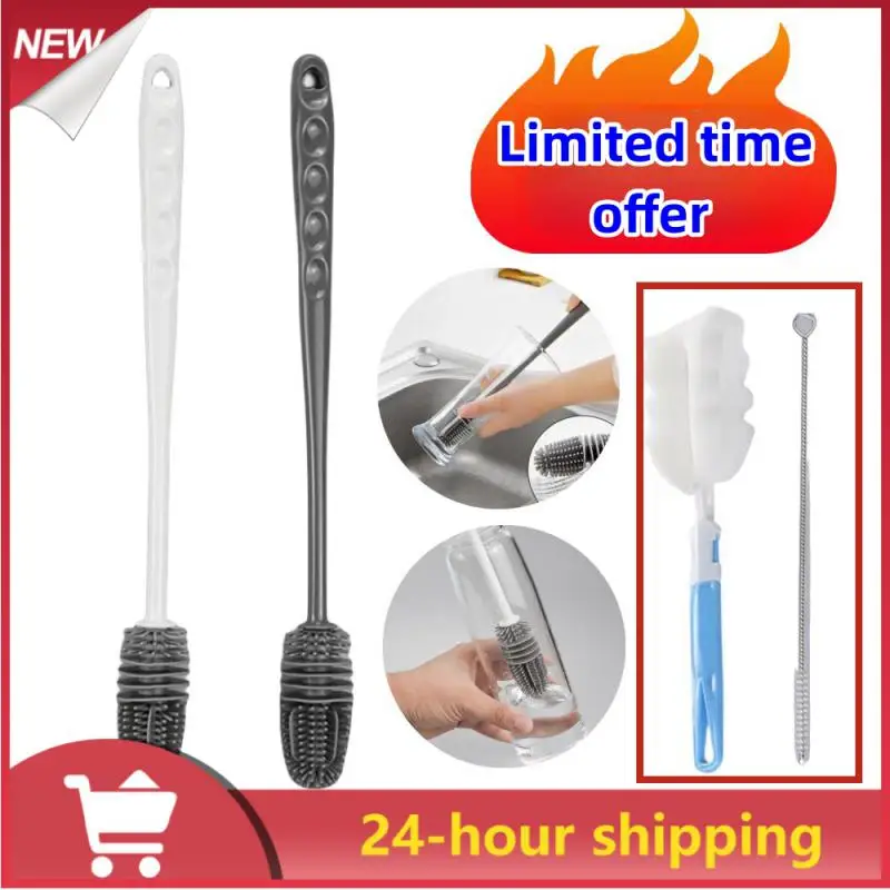

Silicone Bottle Brush Milk Bottle Cleaning Brush Long Handle Water Cup Cleaner Glass Cup Cleaning Brush Kitchen Cleaning Tools