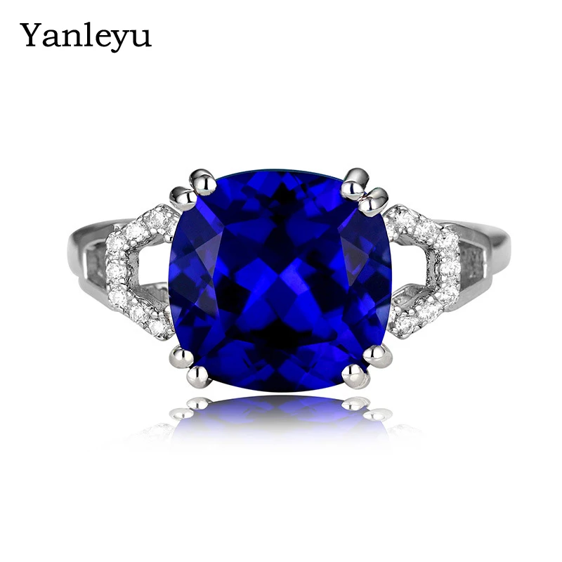 

Yanleyu Fashion Female Engagement Ring Solid 925 Silver Color Synthetic Sapphire Gemstone Wedding Jewelry for Women Gift PR108