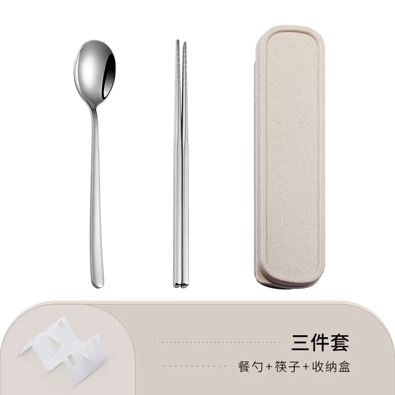 Stainless Steel Portable Tableware Korean Spoons Chopsticks Forks Set Student Office Worker Outdoor Travel Tableware Kitchen