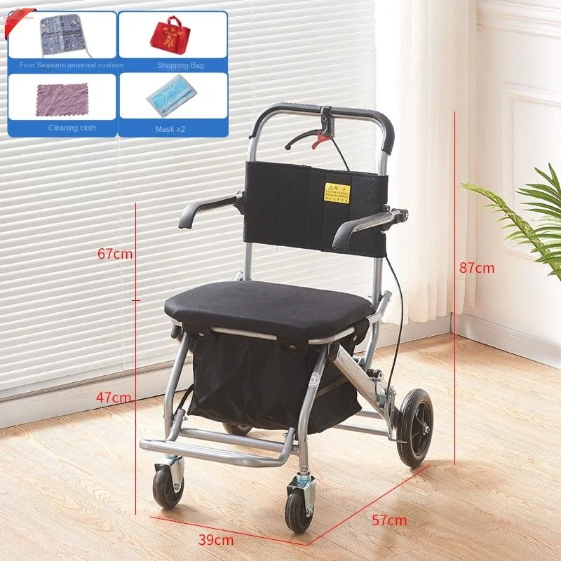 four-wheeled portable folding scooter for elderly can push and sit in the shopping cart of household grocery cart walking stick