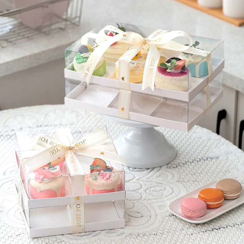 Transparent Cake Pastry Box 6 ids ternoon Tea Break Combination Paaging Baking Paaging Doughnut Western Pastries Kitchen